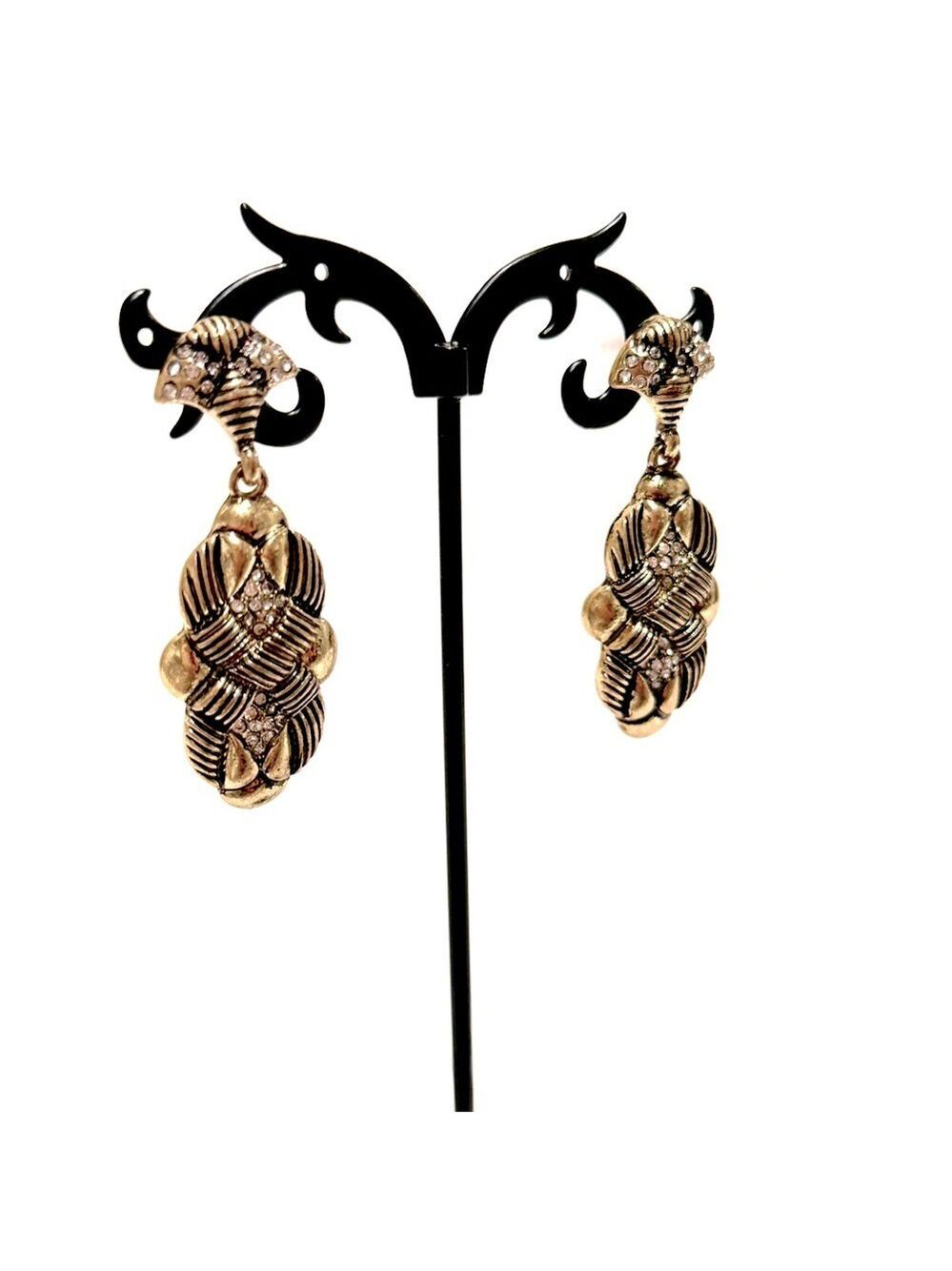 Vintage-Inspired Golden Basketweave Drop Earrings | NWT